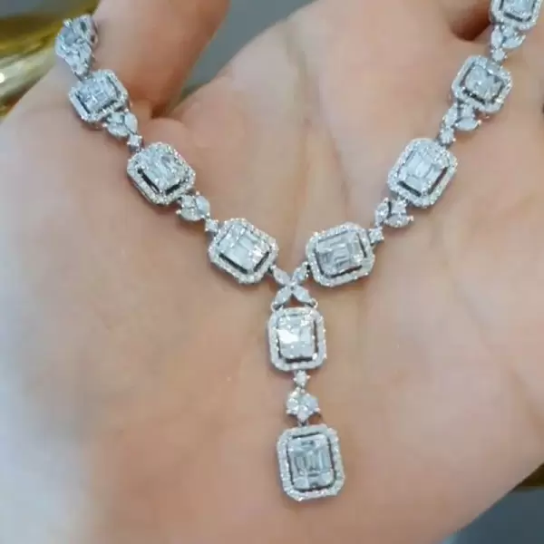 Halo Emerald Cut White Sapphire Station Necklace