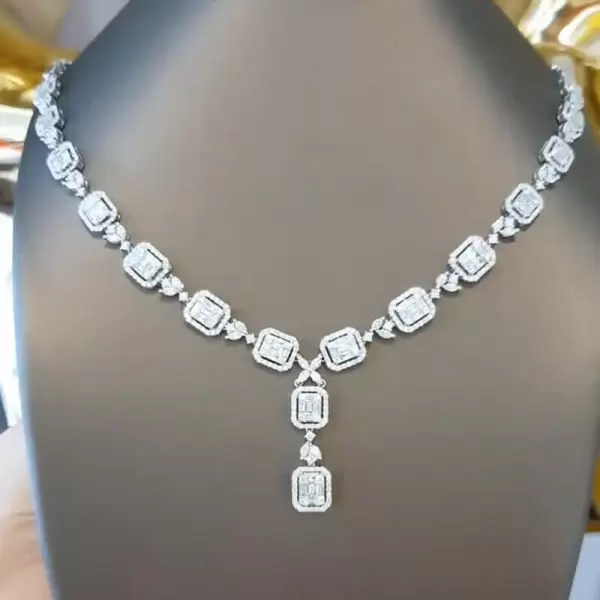 Halo Emerald Cut White Sapphire Station Necklace
