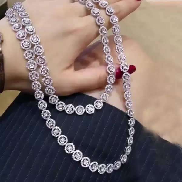 Round Cut White Sapphire Halo Necklace