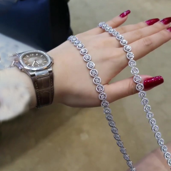 Round Cut White Sapphire Halo Necklace