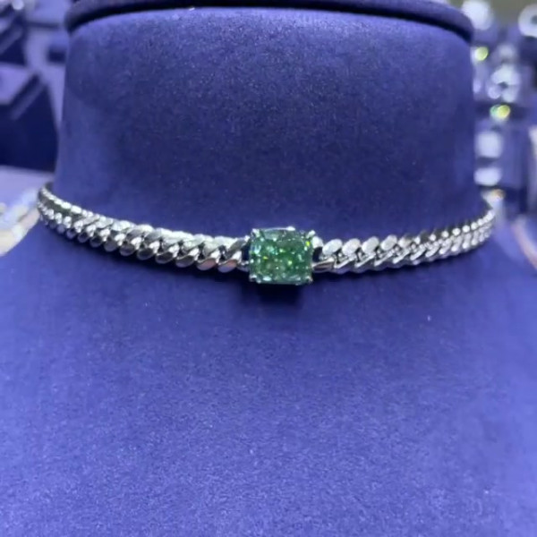 6ct Radiant Cut Vivid Green Sapphire Choker Necklace
