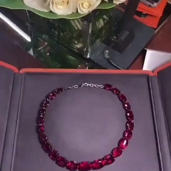 Oval Cut Ruby Choker Necklace in Sterling Silver