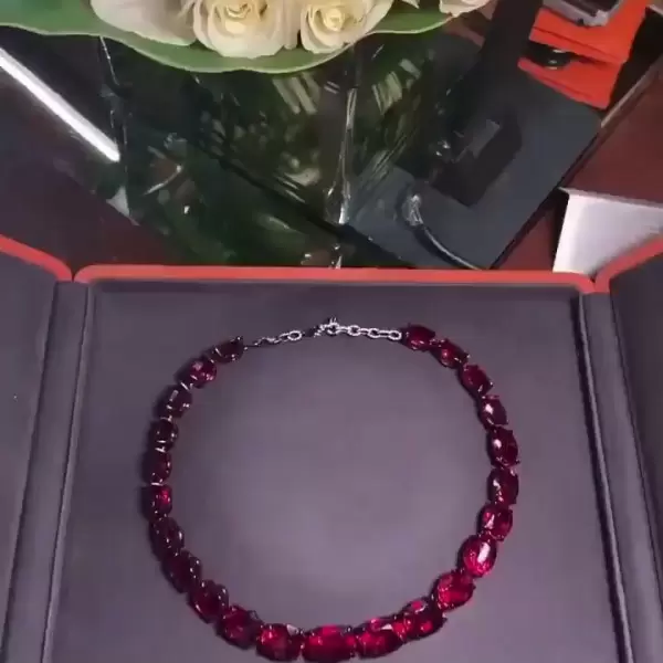 Oval Cut Ruby Choker Necklace in Sterling Silver