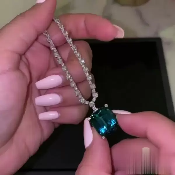 Cushion Cut Blue Tourmaline Pendant Necklace
