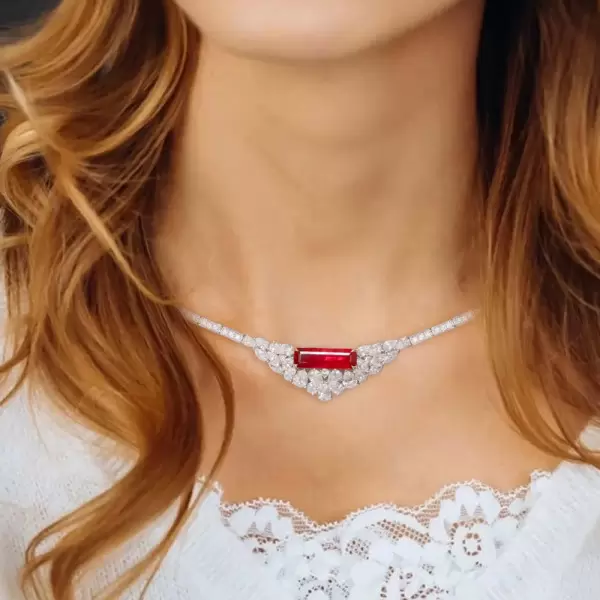 5ct Emerald Cut Ruby Vintage Necklace