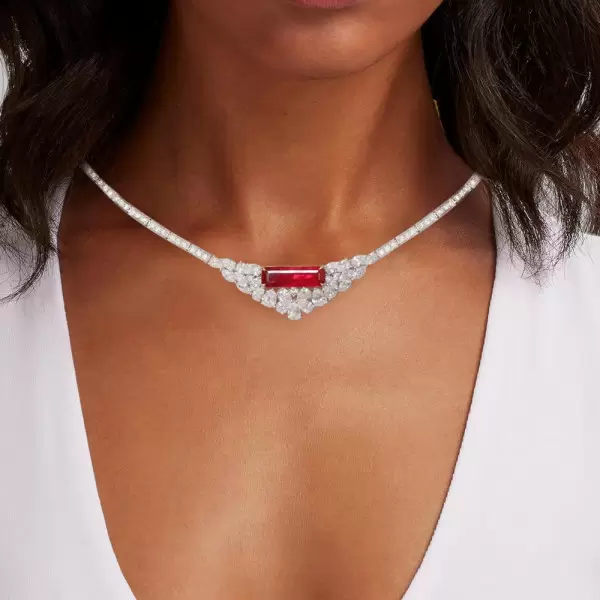 5ct Emerald Cut Ruby Vintage Necklace
