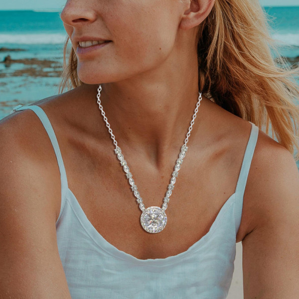 Cluster Princess Cut White Sapphire Pendant Necklace