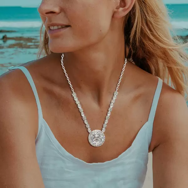 Cluster Princess Cut White Sapphire Pendant Necklace