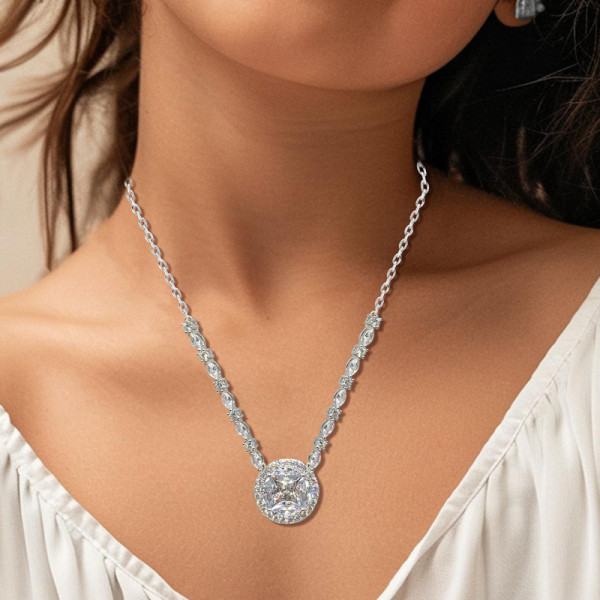 Cluster Princess Cut White Sapphire Pendant Necklace