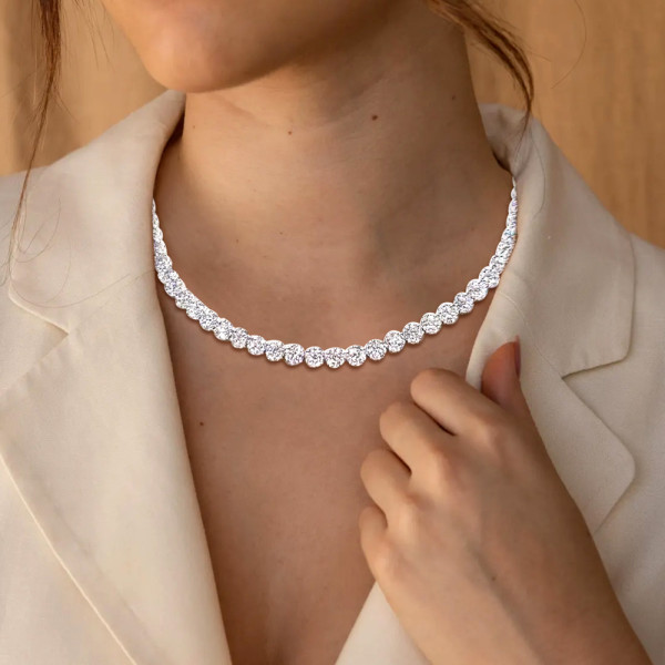 25ctw Round Cut Cluster Flower Dainty Tennis Necklace