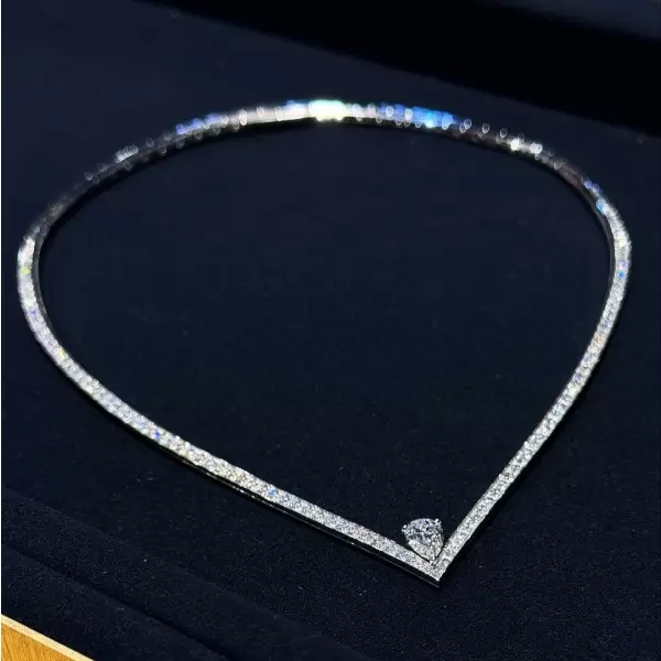 3.5ct Pear Cut White Sapphire V-shape Choker Necklace
