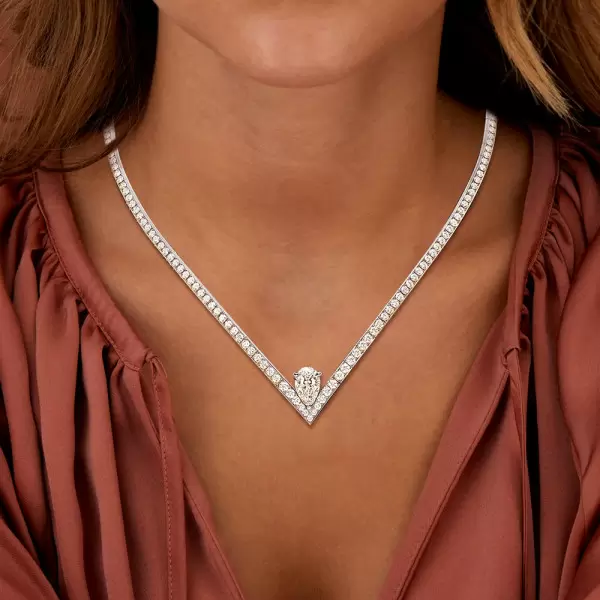 3.5ct Pear Cut White Sapphire V-shape Choker Necklace