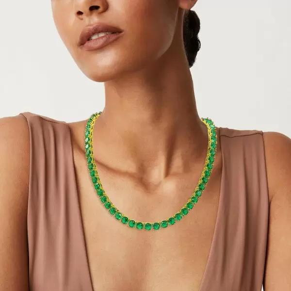 80ctw Round Cut Emerald Tennis Necklace in Gold