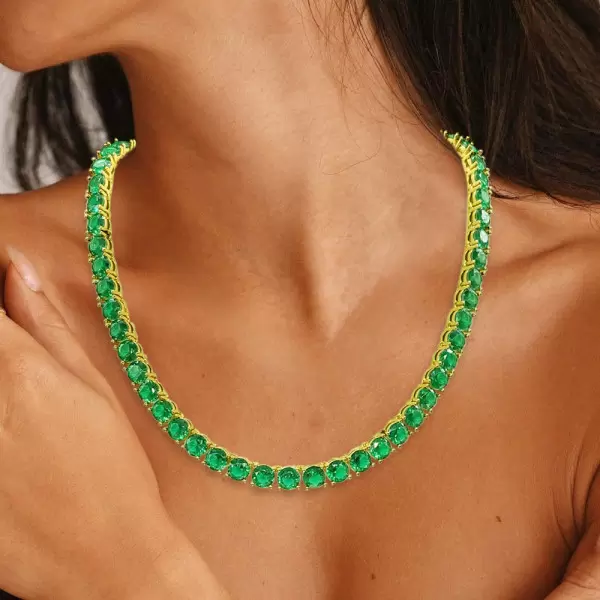 80ctw Round Cut Emerald Tennis Necklace in Gold