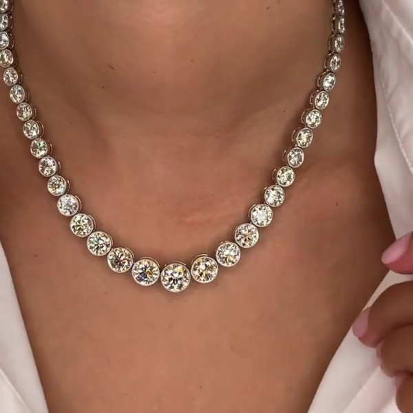 41ctw Bezel Setting Round Cut Vintage Milgrain Tennis Necklace