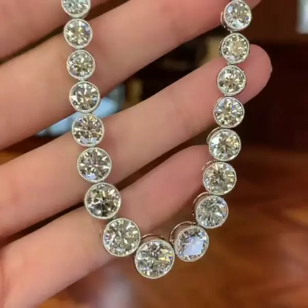 41ctw Bezel Setting Round Cut Vintage Milgrain Tennis Necklace