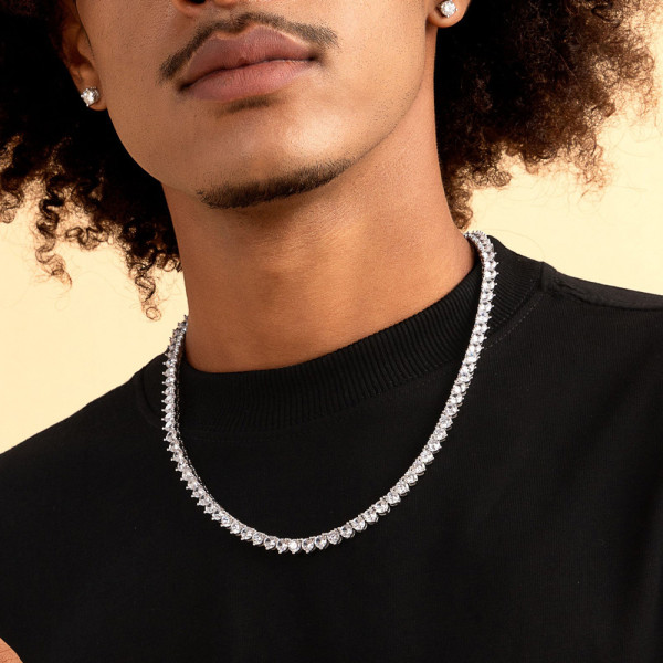7mm Width 3-prong Round Cut White Sapphire Tennis Necklace