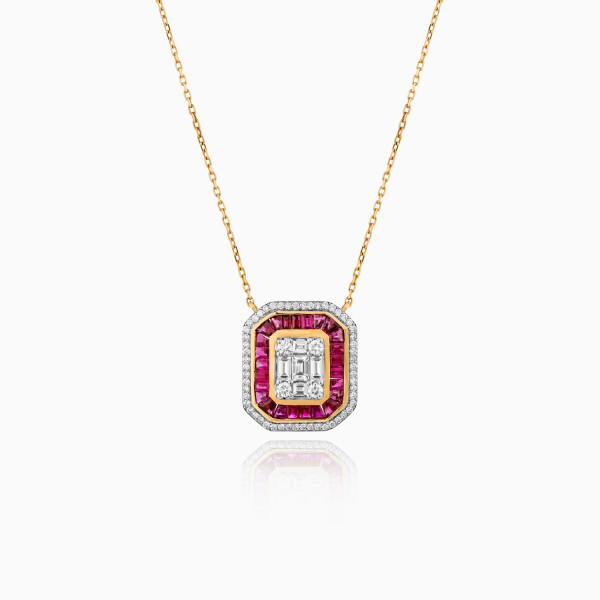 Emerald Cut Ruby Necklace for Women