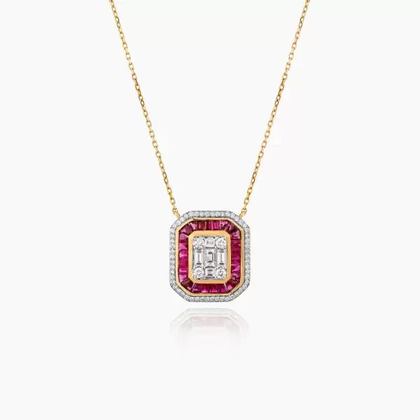 Emerald Cut Ruby Necklace for Women