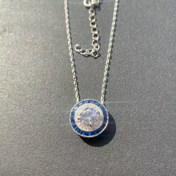 4.55ct Halo Round Cut Sapphire Necklace Pendant