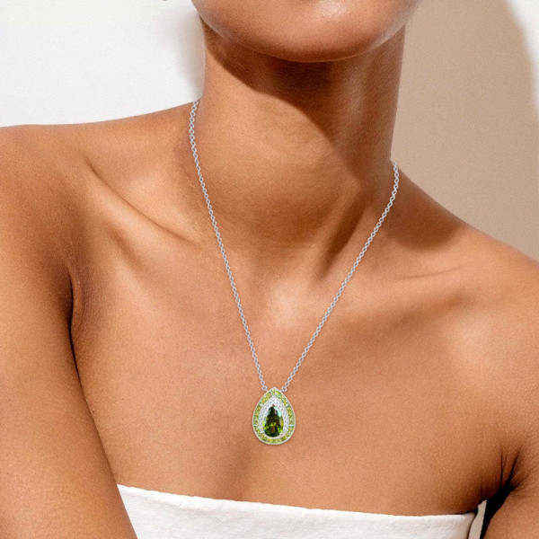 3ct Pear Cut Peridot Vintage Halo Pendant Necklace