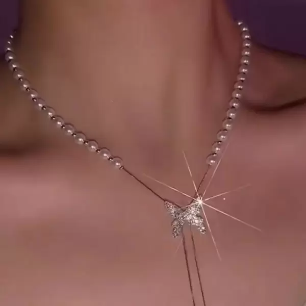Adjustable Bolo White Pearl Butterfly Necklace