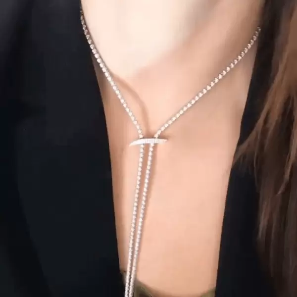 Round Cut White Sapphire Length Adjustable Necklace