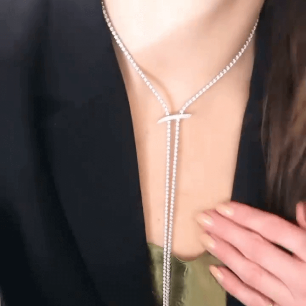 Round Cut White Sapphire Length Adjustable Necklace