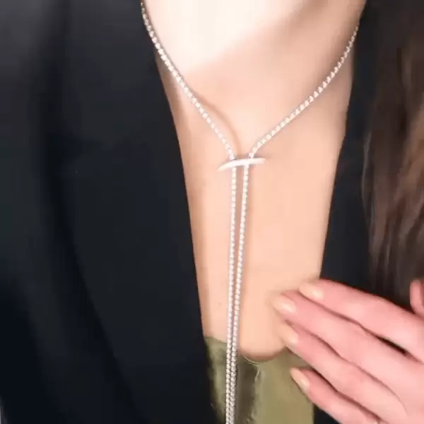 Round Cut White Sapphire Length Adjustable Necklace