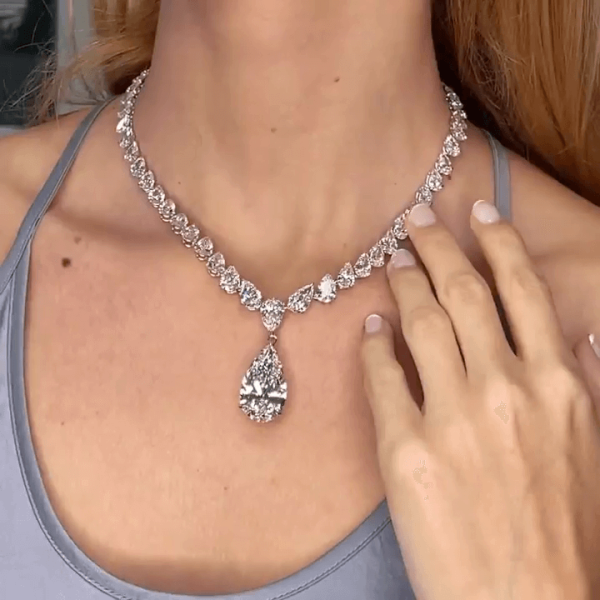 20ct Pear Cut White Sapphire Pendant Necklace
