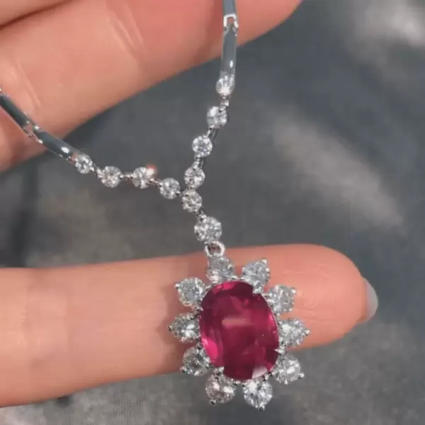 6.75ct Cushion Cut Ruby Pendant Necklace