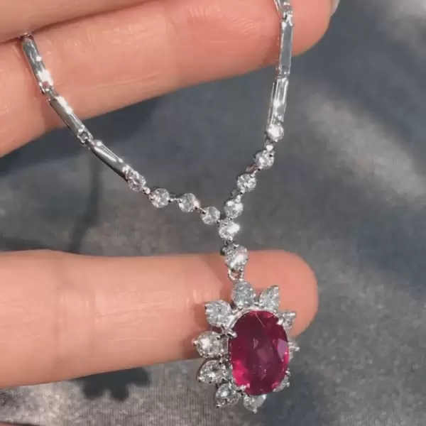 6.75ct Cushion Cut Ruby Pendant Necklace