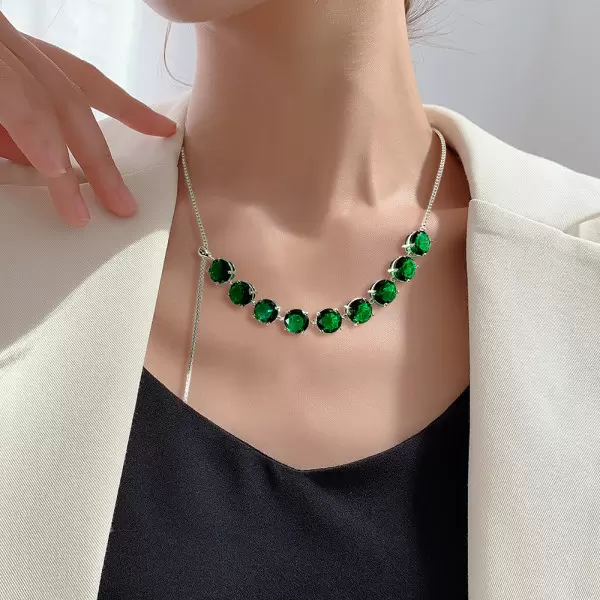 34ctw Round Cut Emerald Green Sapphire Adjustable Bolo Necklace