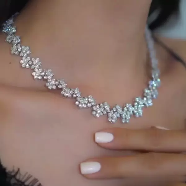 Round Cut White Sapphire Flower Necklace