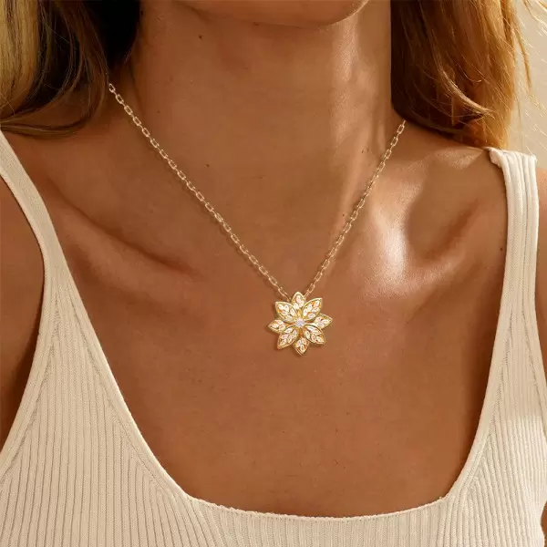 White Sapphire Lotus Necklace With Link Chain