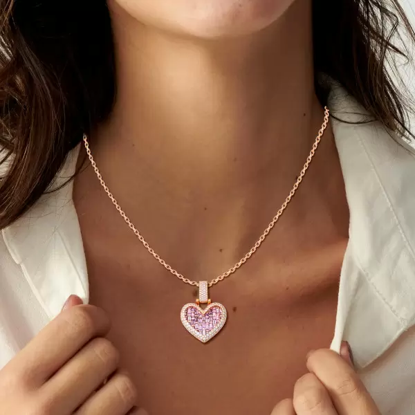 Halo Invisable Set Pink Sapphire Heart Necklace