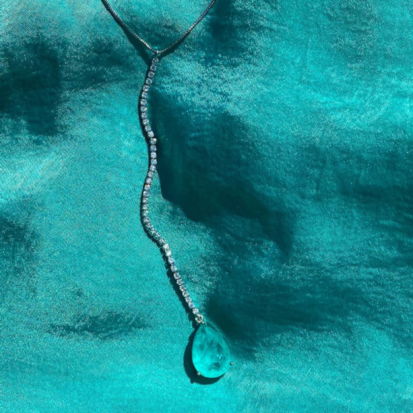 8.9ct Pear Cut Green Blue Paraiba Tourmaline Y Necklace