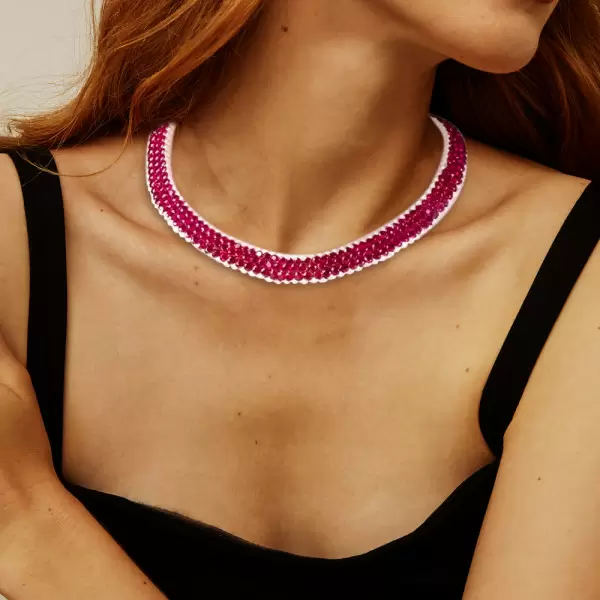60ctw Round Cut Ruby Three-row Necklace