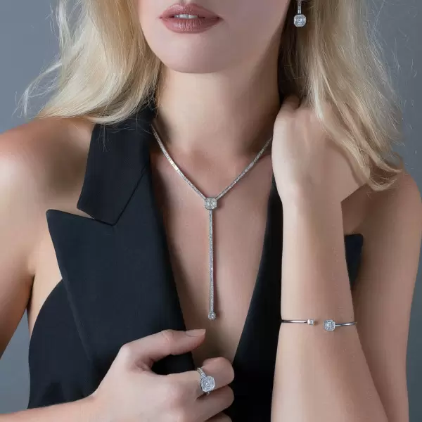 6.75ct Asscher Cut White Sapphire Necklace