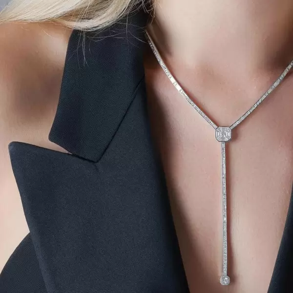 6.75ct Asscher Cut White Sapphire Necklace