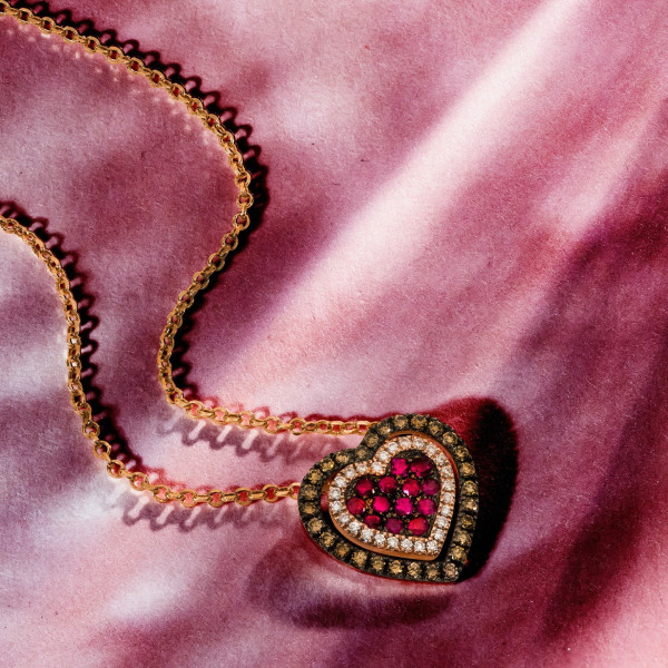 Ruby and Brown Sapphire Cluster Heart Necklace