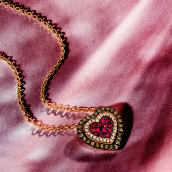 Ruby and Brown Sapphire Cluster Heart Necklace