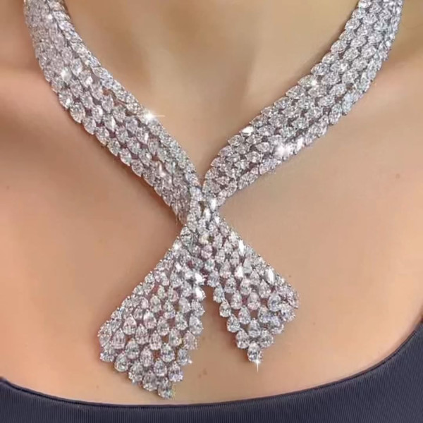 Four Row Pear Cut White Sapphire Necklace