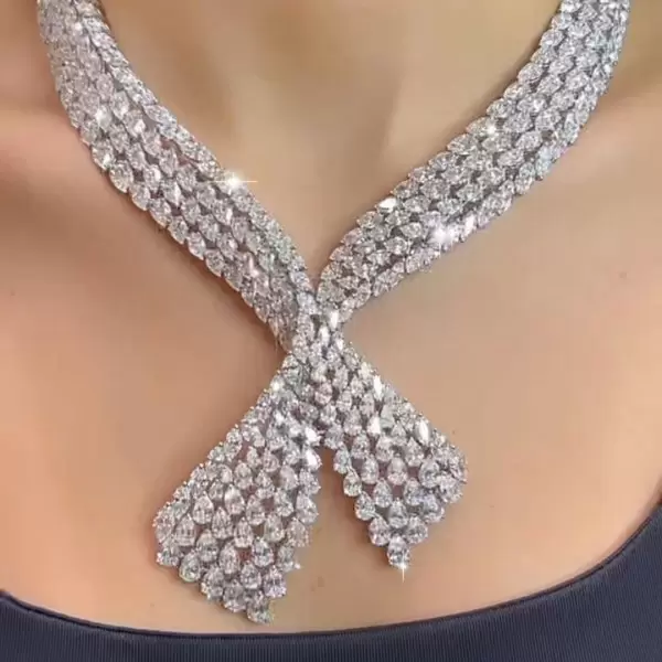 Four Row Pear Cut White Sapphire Necklace