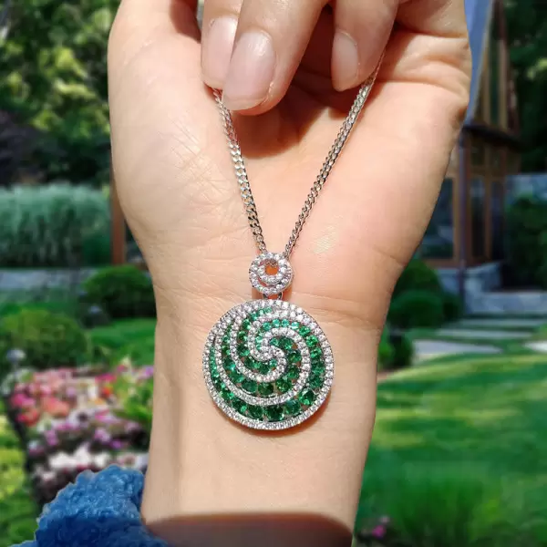6.5ctw White Sapphire and Emerald Lollipop Pendant Necklace