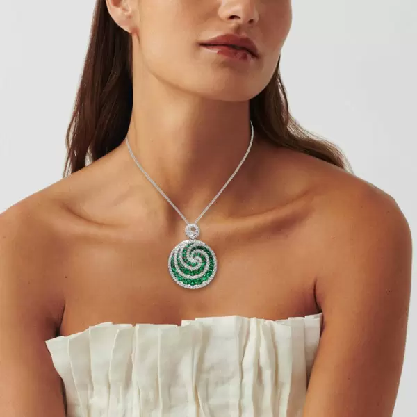6.5ctw White Sapphire and Emerald Lollipop Pendant Necklace