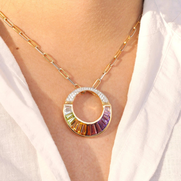 7.6ctw Invisible Set Rainbow Sapphire Pendant Necklace