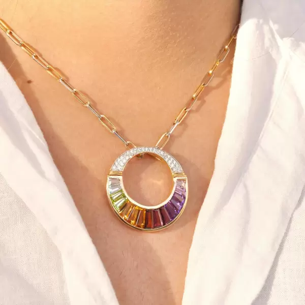 7.6ctw Invisible Set Rainbow Sapphire Pendant Necklace