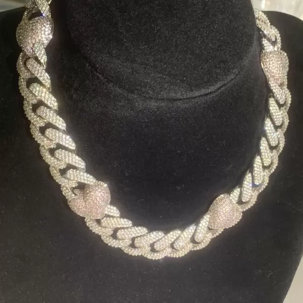 Paved White and Pink Sapphire Linked Heart Statement Necklace