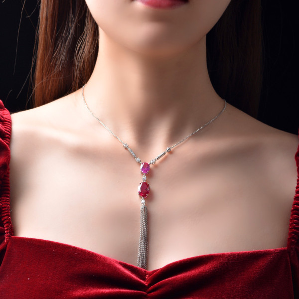 Vintage Oval Cut Ruby Fringe Necklace